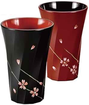 Amazon | 会津漆器 千波 フリーカップ ペア (桜 黒内朱・朱内黒